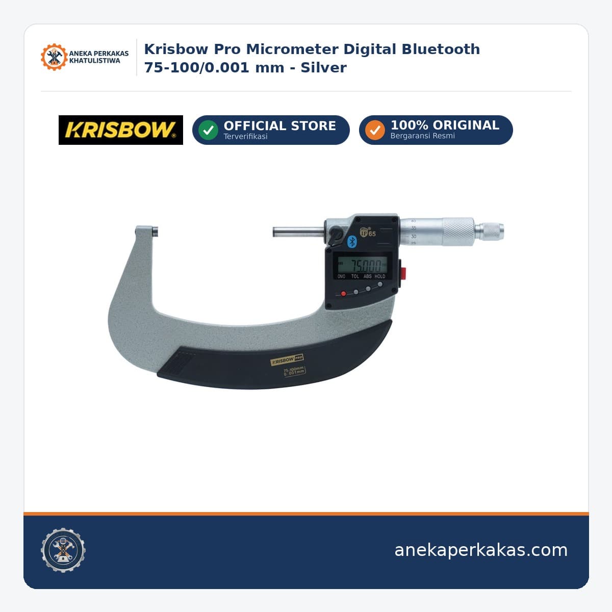 Krisbow Pro Micrometer Digital Bluetooth 75-100/0.001 mm - Silver