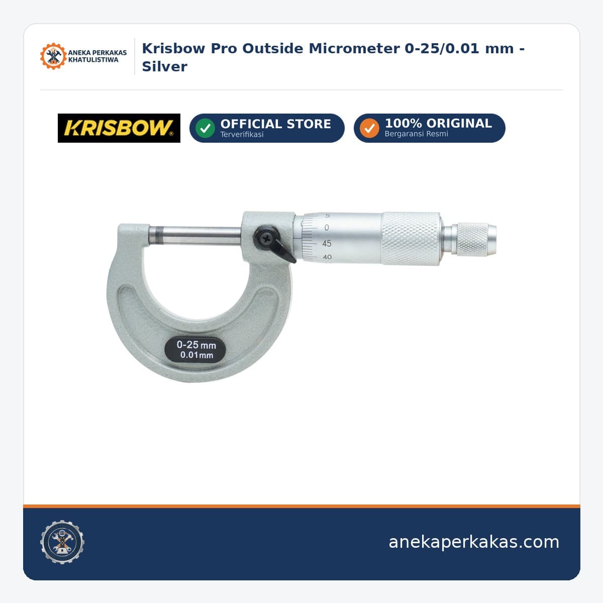 Krisbow Pro Outside Micrometer 0-25/0.01 mm - Silver
