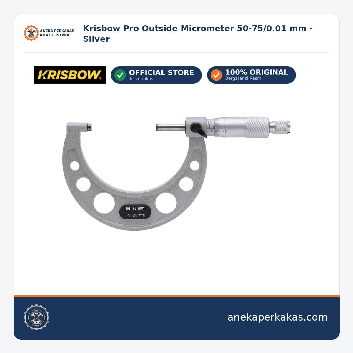 Krisbow Pro Outside Micrometer 50-75/0.01 mm - Silver