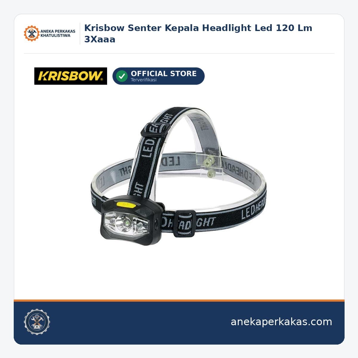 Krisbow Senter Kepala Headlight Led 120 Lm 3Xaaa — Lampu Kerja