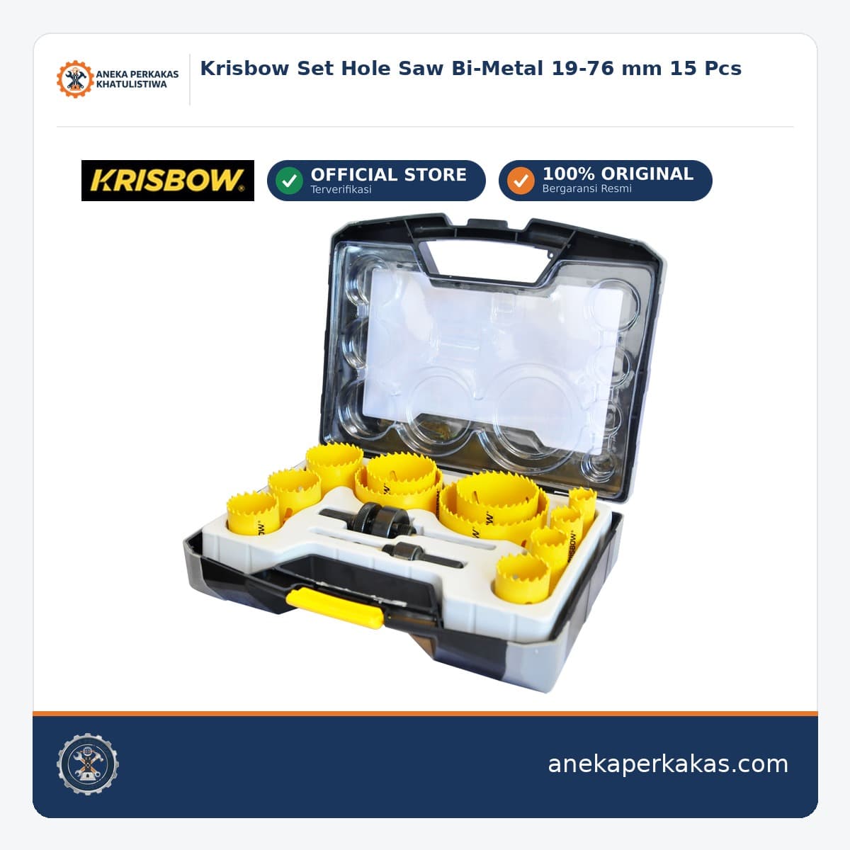 Krisbow Set Hole Saw Bi-Metal 19-76 mm 15 Pcs