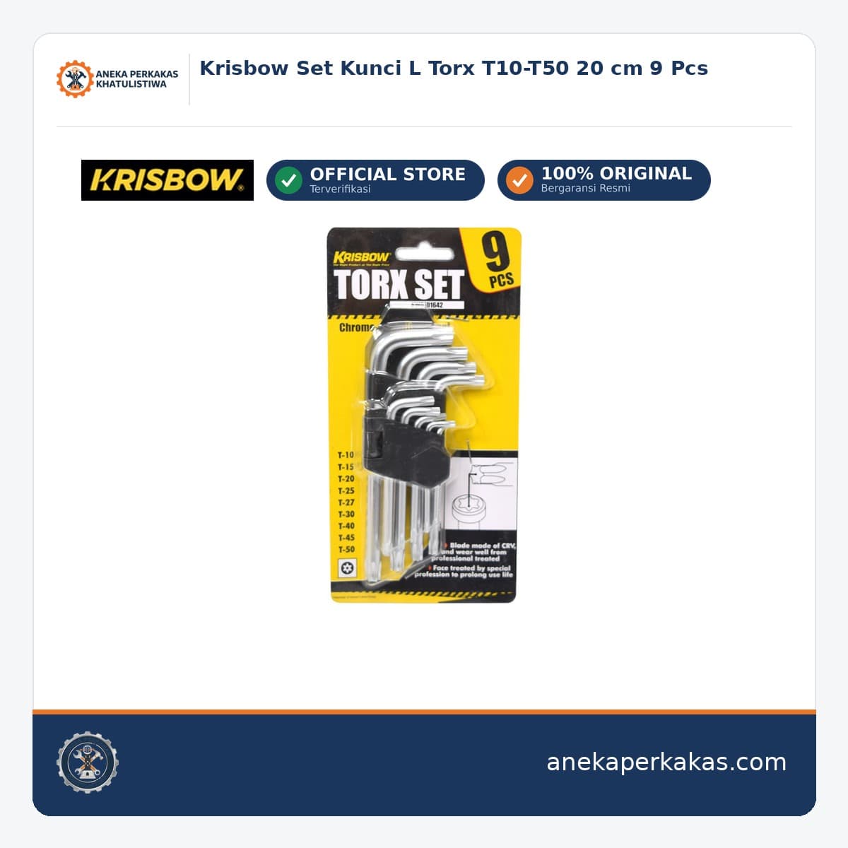 Krisbow Set Kunci L Torx T10-T50 20 cm 9 Pcs