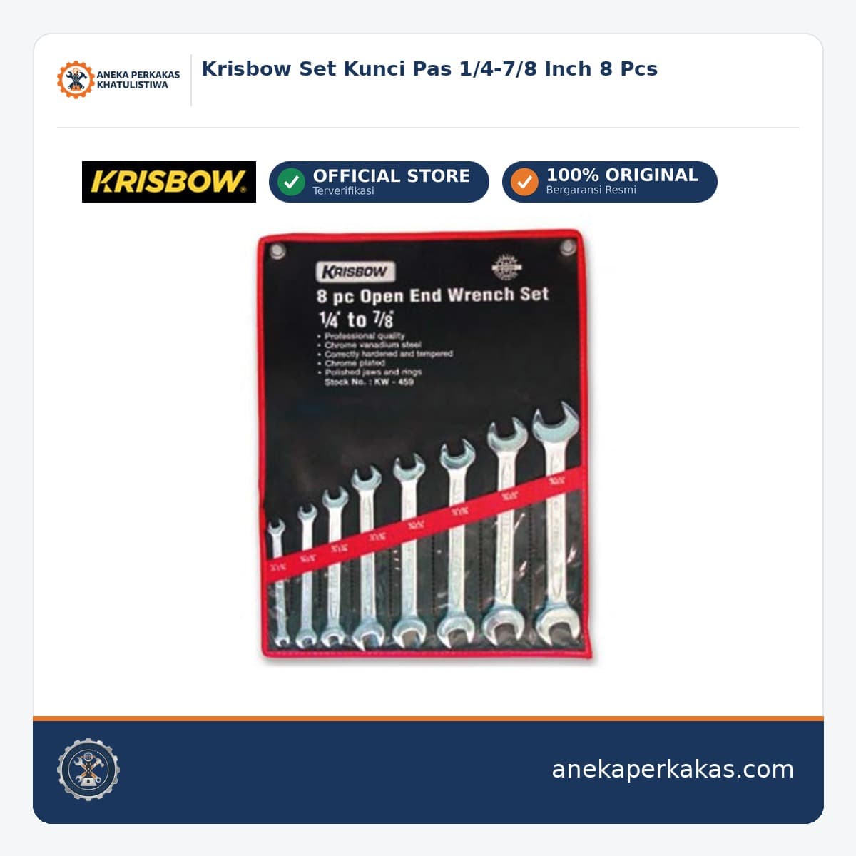 Krisbow Set Kunci Pas 1/4-7/8 Inch 8 Pcs