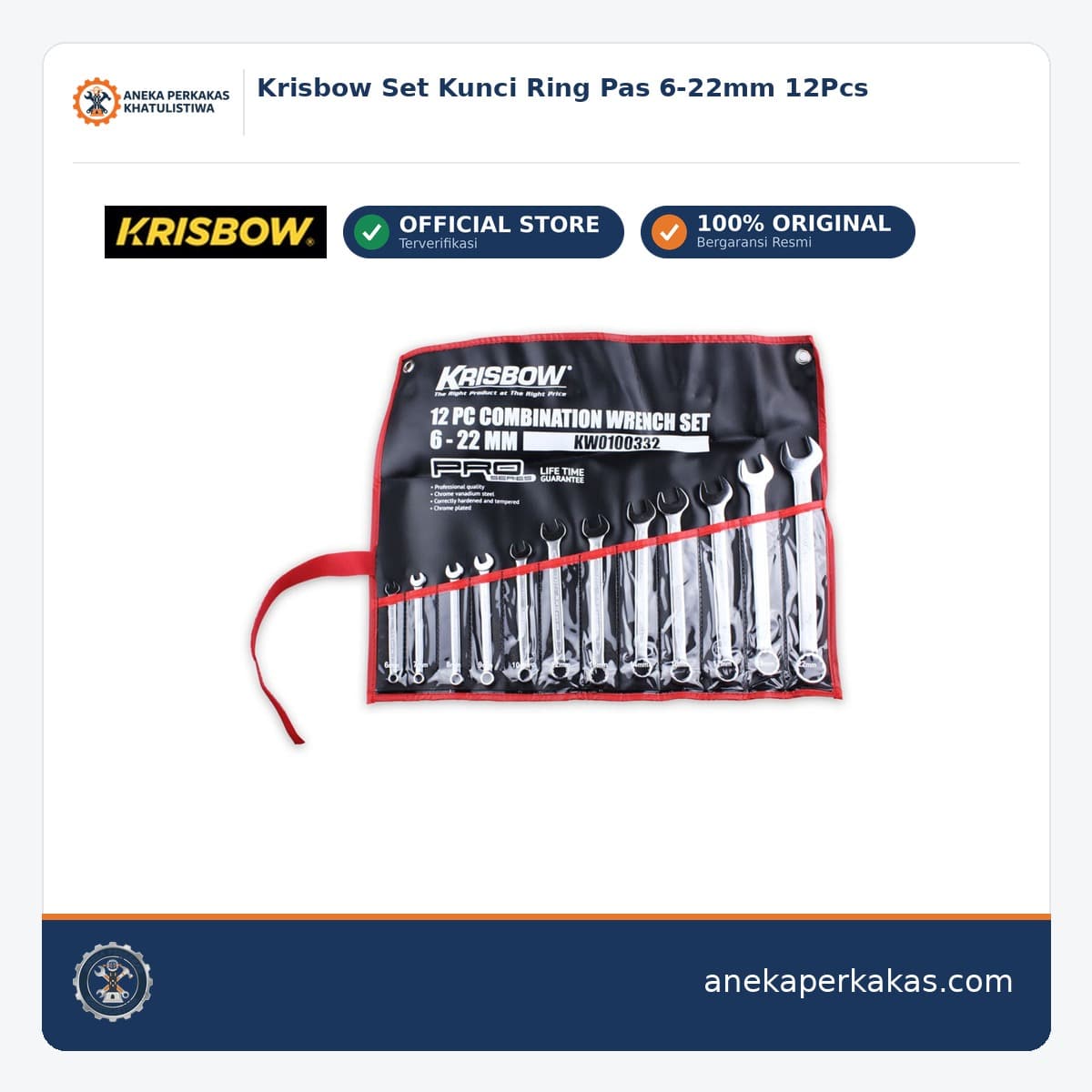 Krisbow Set Kunci Ring Pas 6-22mm 12Pcs