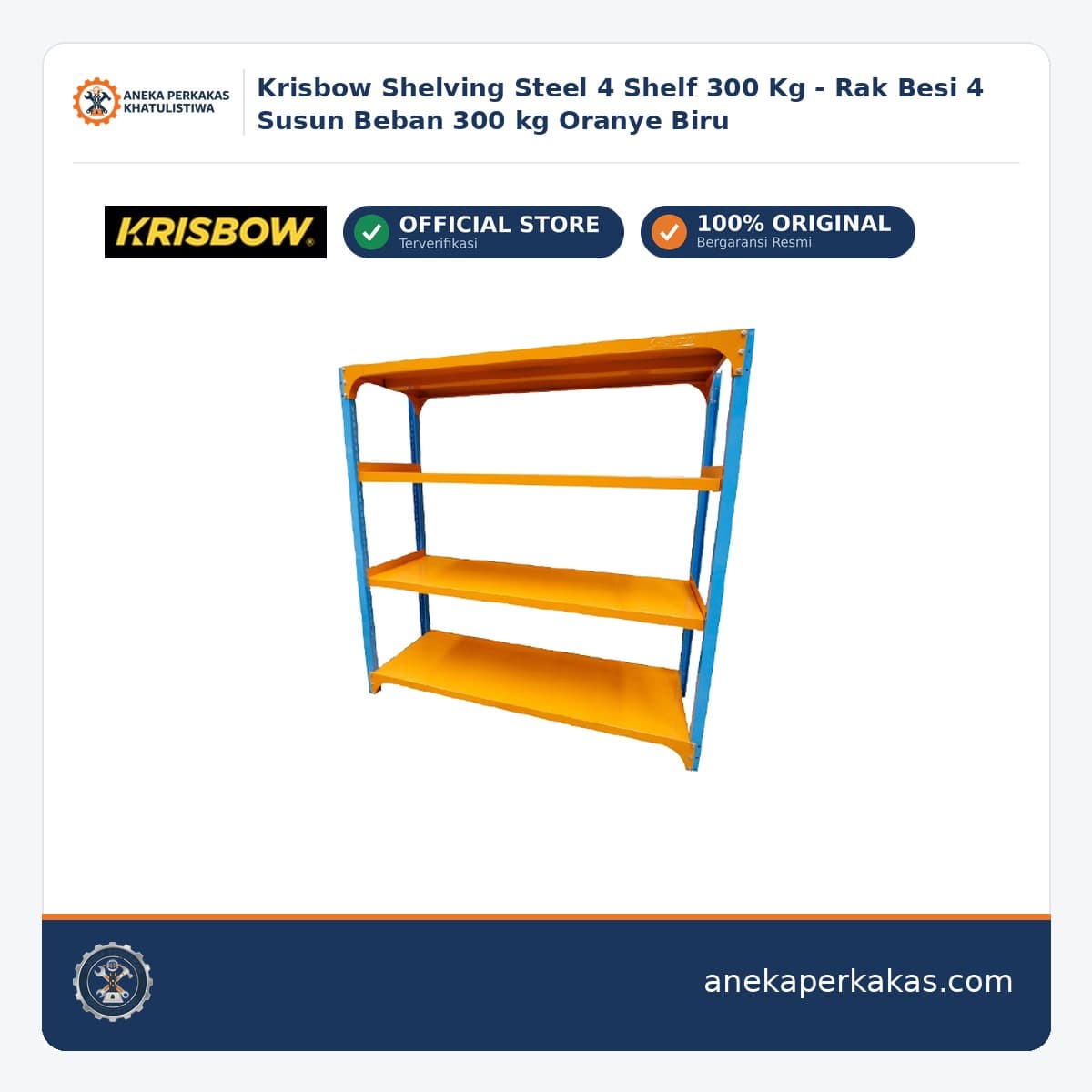 Krisbow Shelving Steel 4 Shelf 300 Kg - Rak Besi 4 Susun Beban 300 kg Oranye Biru