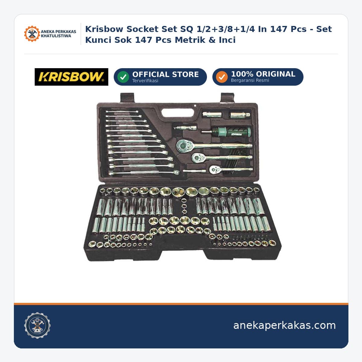 Krisbow Socket Set SQ 1/2+3/8+1/4 In 147 Pcs - Set Kunci Sok 147 Pcs Metrik & Inci