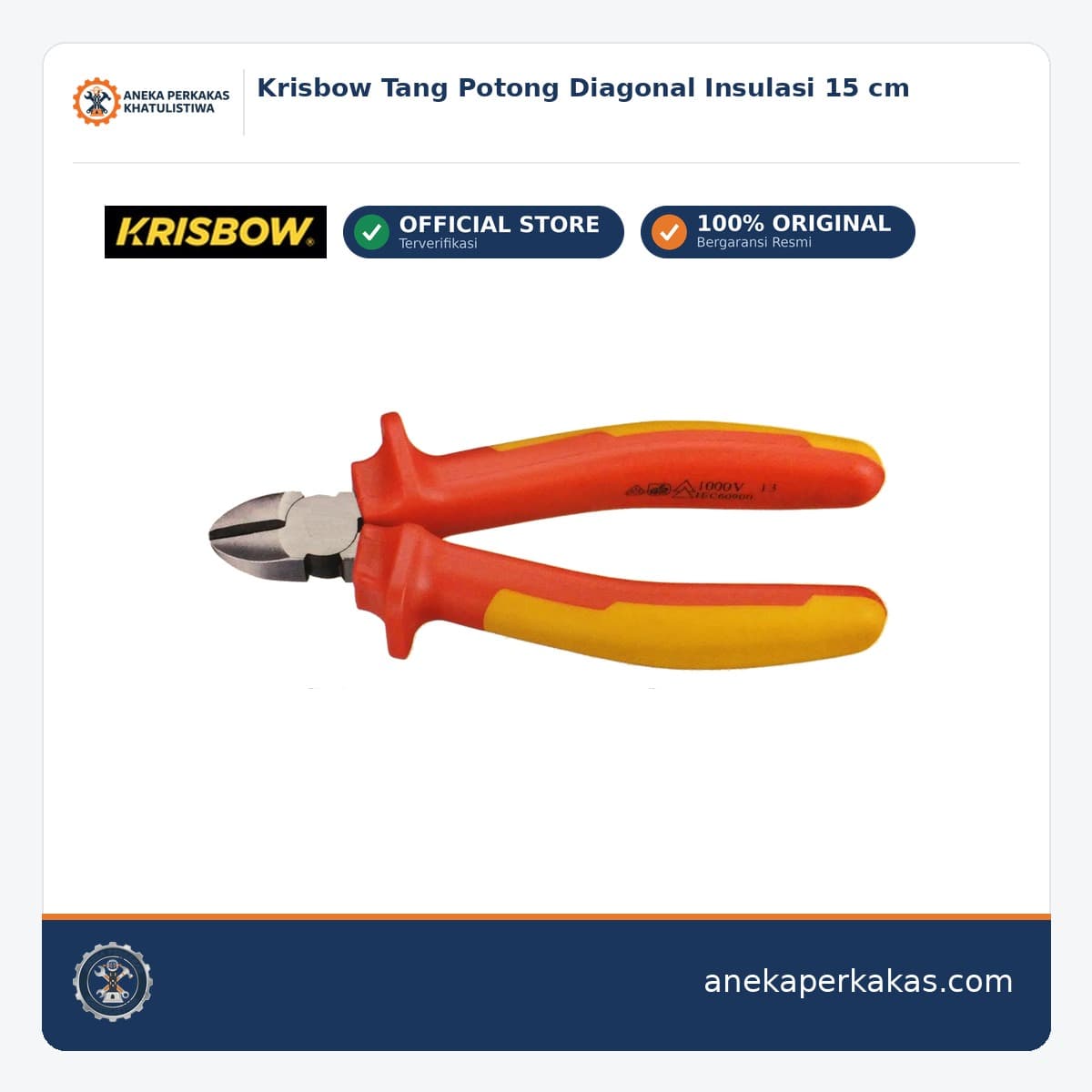 Krisbow Tang Potong Diagonal Insulasi 15 cm