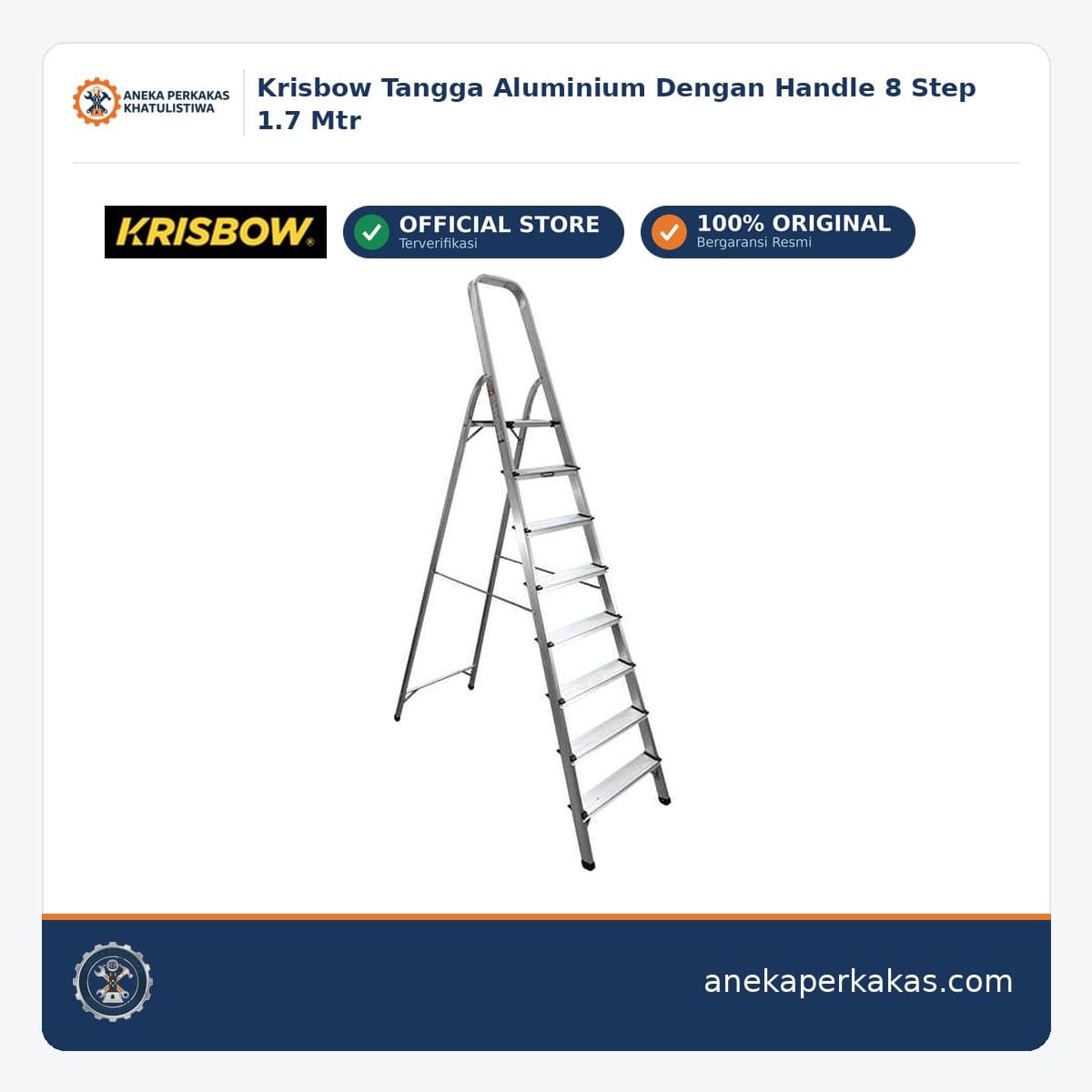 Krisbow Tangga Aluminium Dengan Handle 8 Step 1.7 Mtr