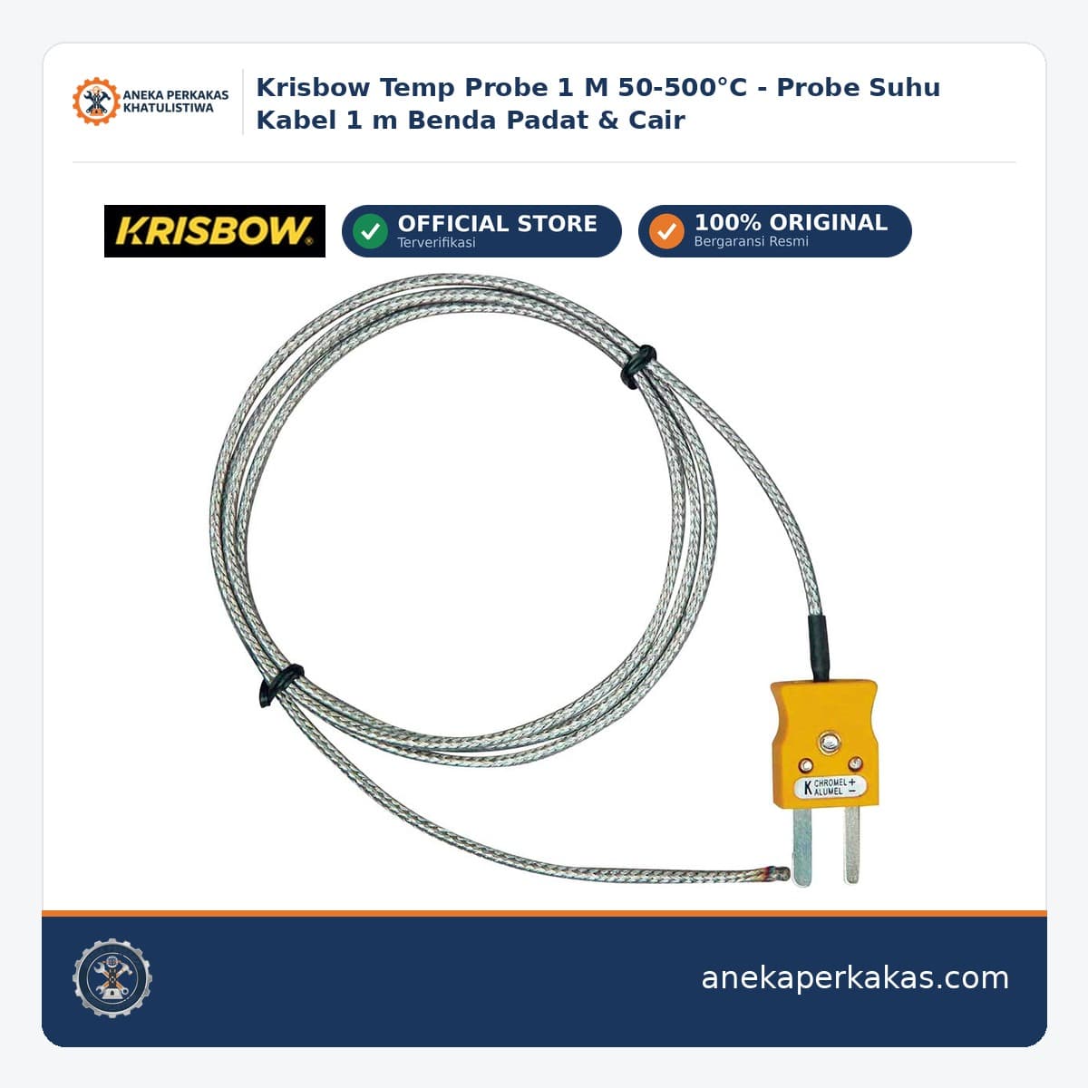 Krisbow Temp Probe 1 M 50-500°C - Probe Suhu Kabel 1 m Benda Padat & Cair