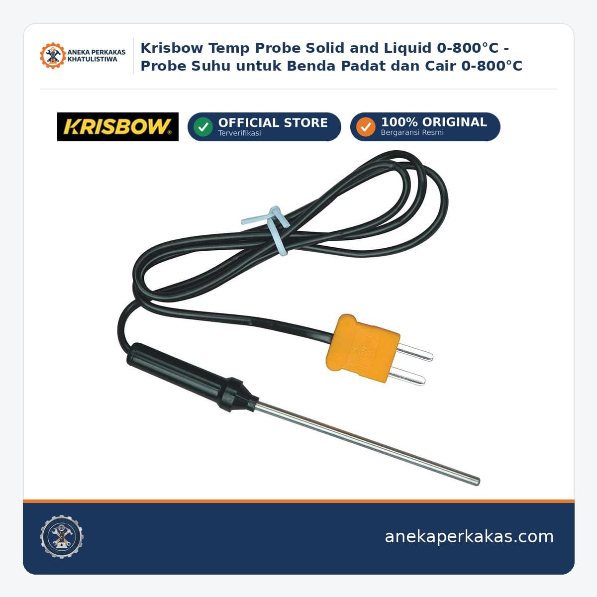 Krisbow Temp Probe Solid and Liquid 0-800°C - Probe Suhu untuk Benda Padat dan Cair 0-800°C