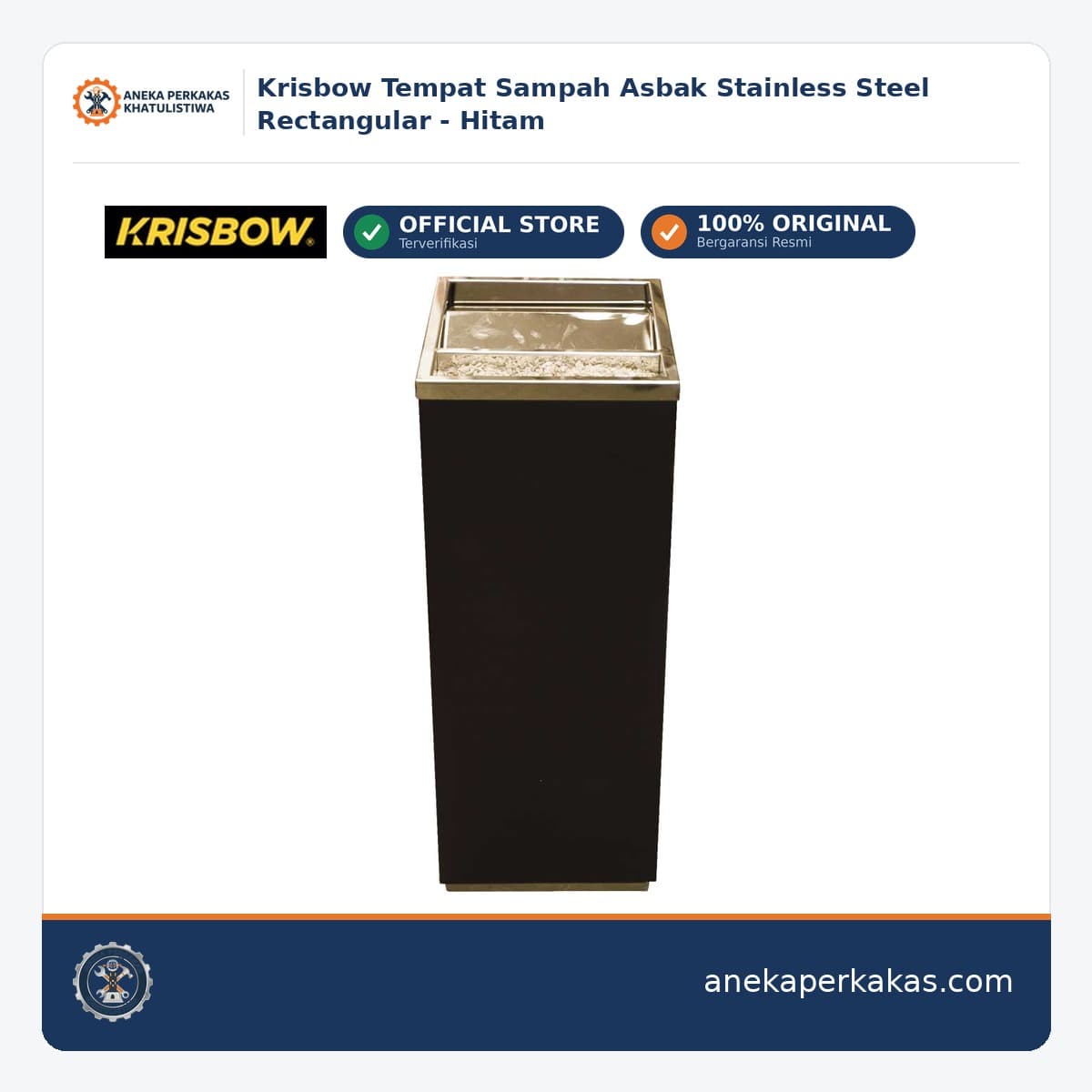 Krisbow Tempat Sampah Asbak Stainless Steel Rectangular - Hitam