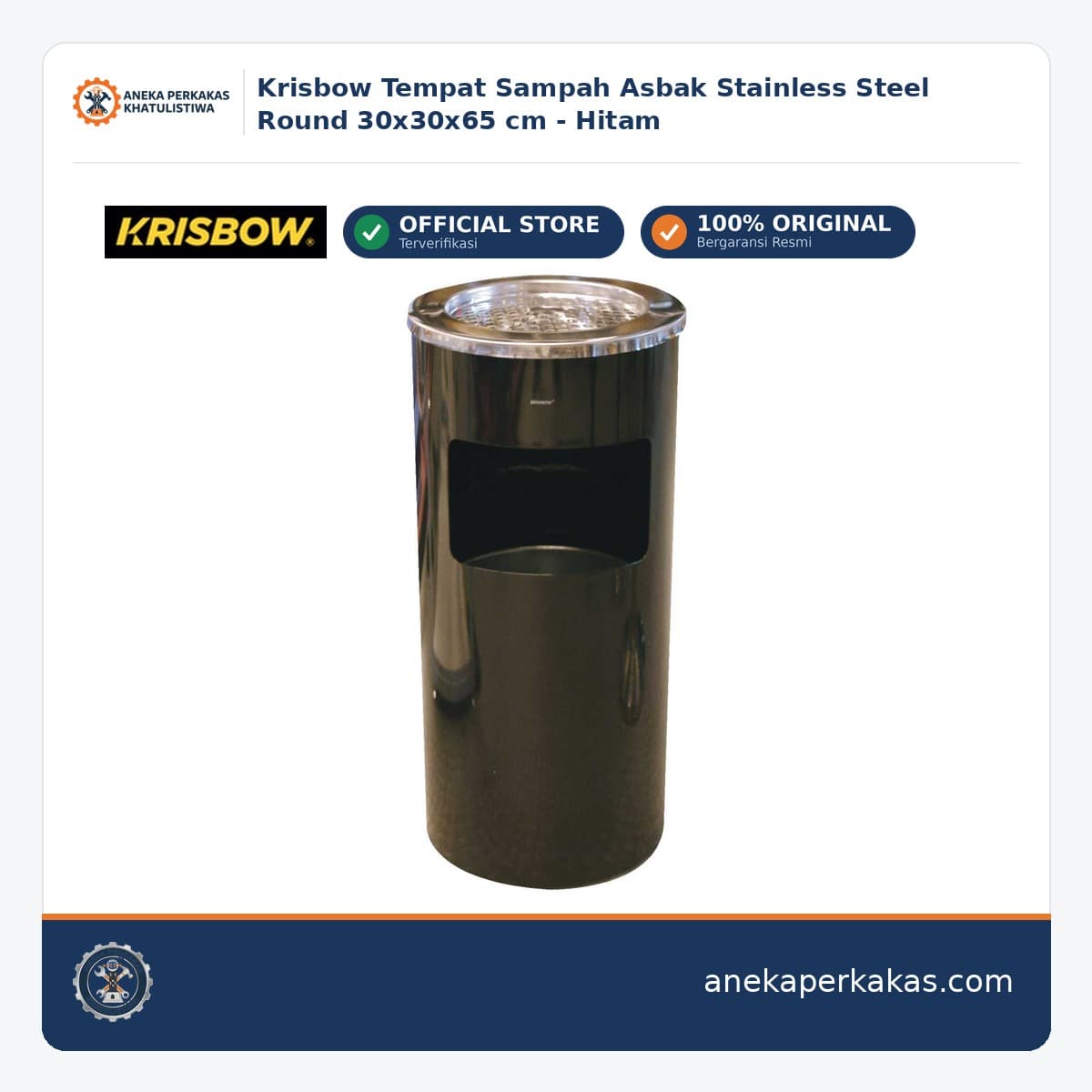 Krisbow Tempat Sampah Asbak Stainless Steel Round 30x30x65 cm - Hitam