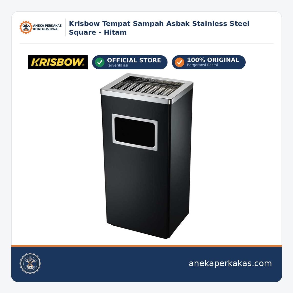 Krisbow Tempat Sampah Asbak Stainless Steel Square - Hitam