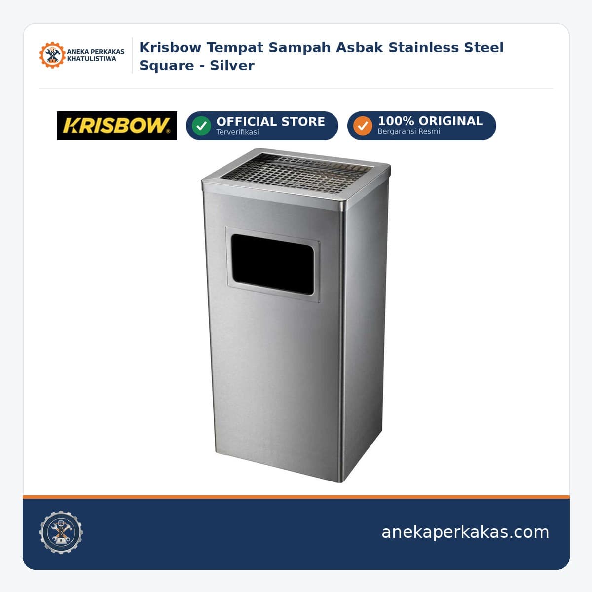 Krisbow Tempat Sampah Asbak Stainless Steel Square - Silver
