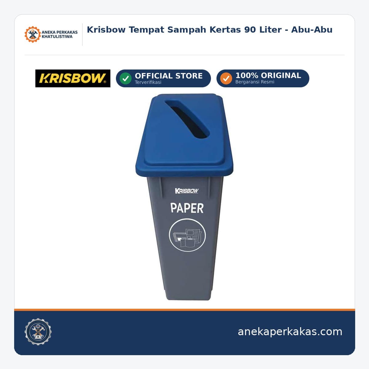 Krisbow Tempat Sampah Kertas 90 Liter - Abu-Abu