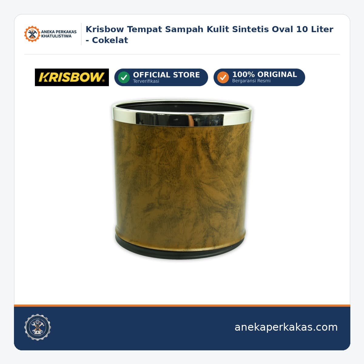 Krisbow Tempat Sampah Kulit Sintetis Oval 10 Liter - Cokelat