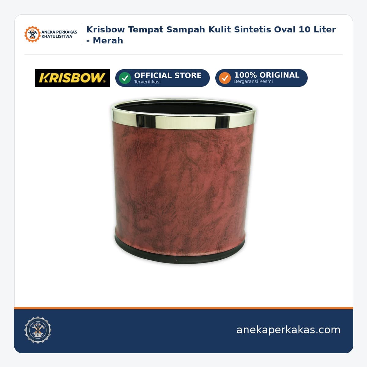 Krisbow Tempat Sampah Kulit Sintetis Oval 10 Liter - Merah