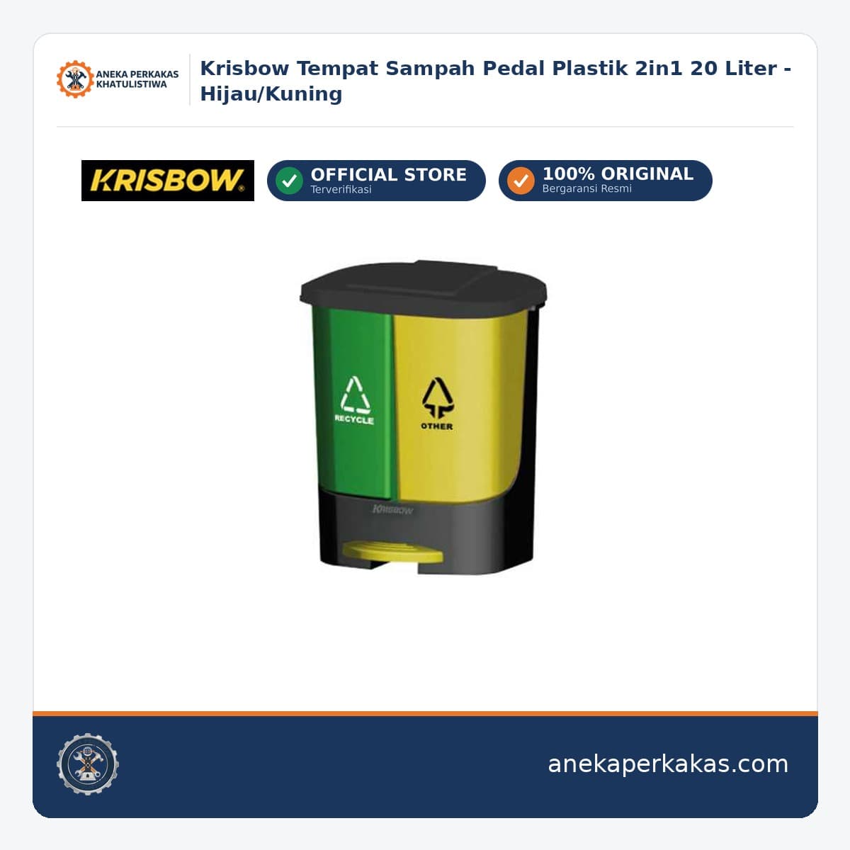 Krisbow Tempat Sampah Pedal Plastik 2in1 20 Liter - Hijau/Kuning