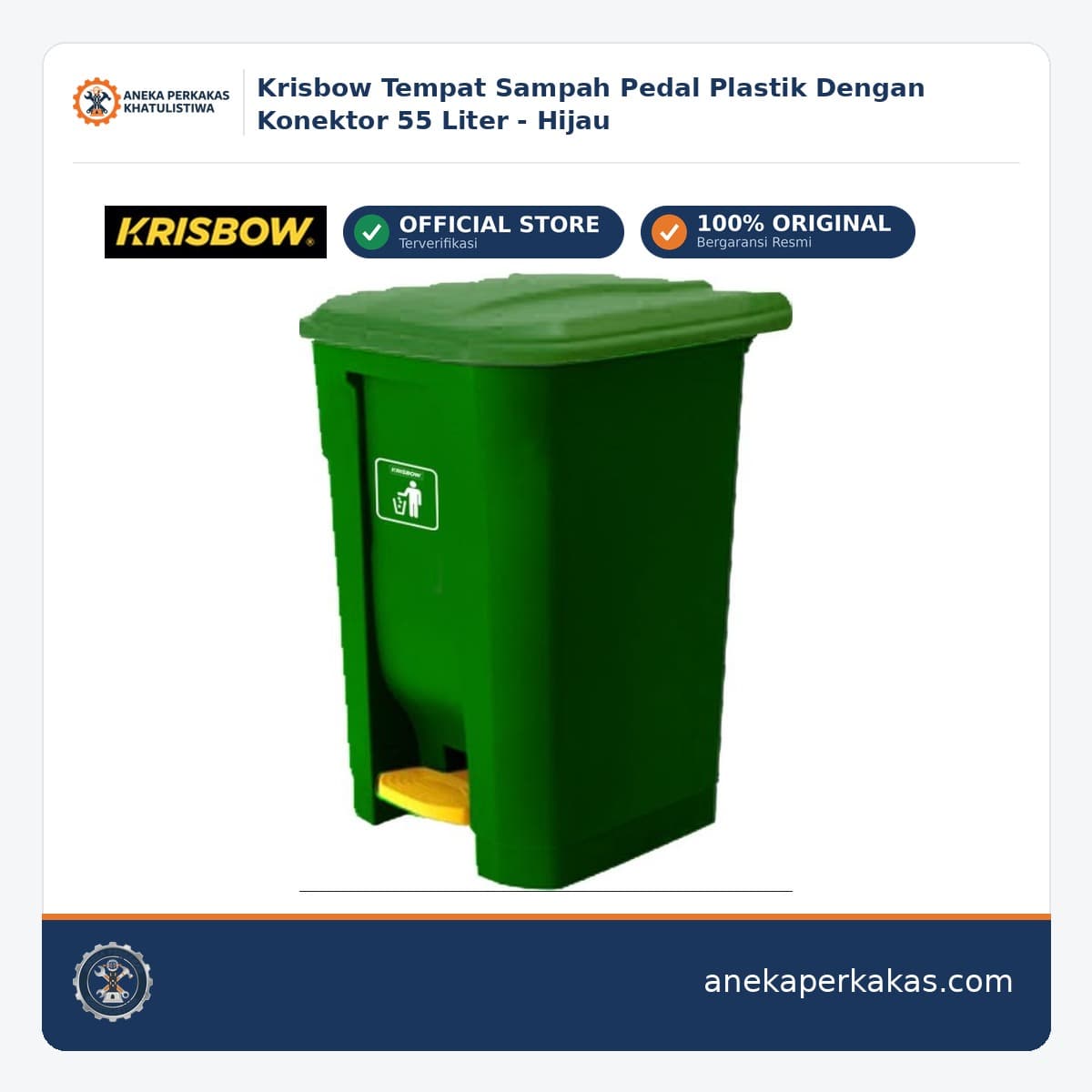 Krisbow Tempat Sampah Pedal Plastik Dengan Konektor 55 Liter - Hijau