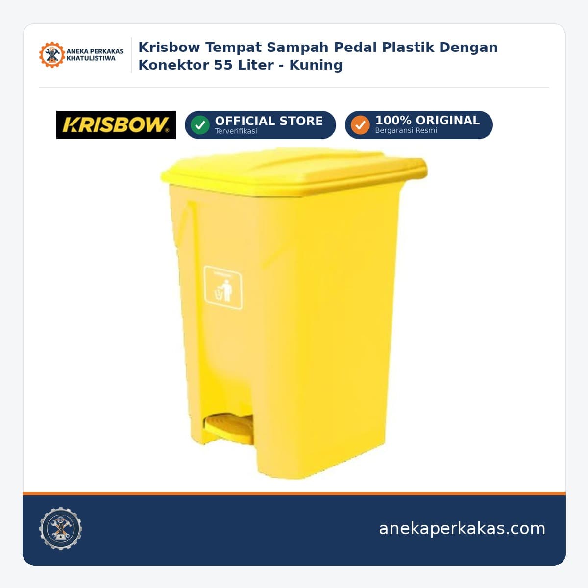 Krisbow Tempat Sampah Pedal Plastik Dengan Konektor 55 Liter - Kuning