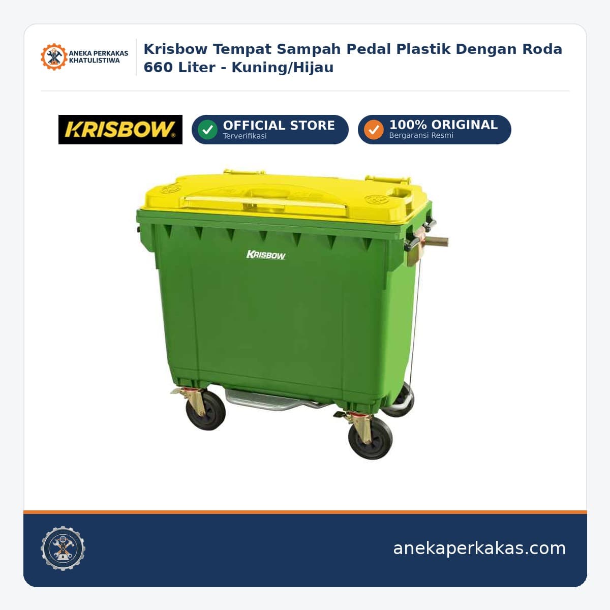 Krisbow Tempat Sampah Pedal Plastik Dengan Roda 660 Liter - Kuning/Hijau