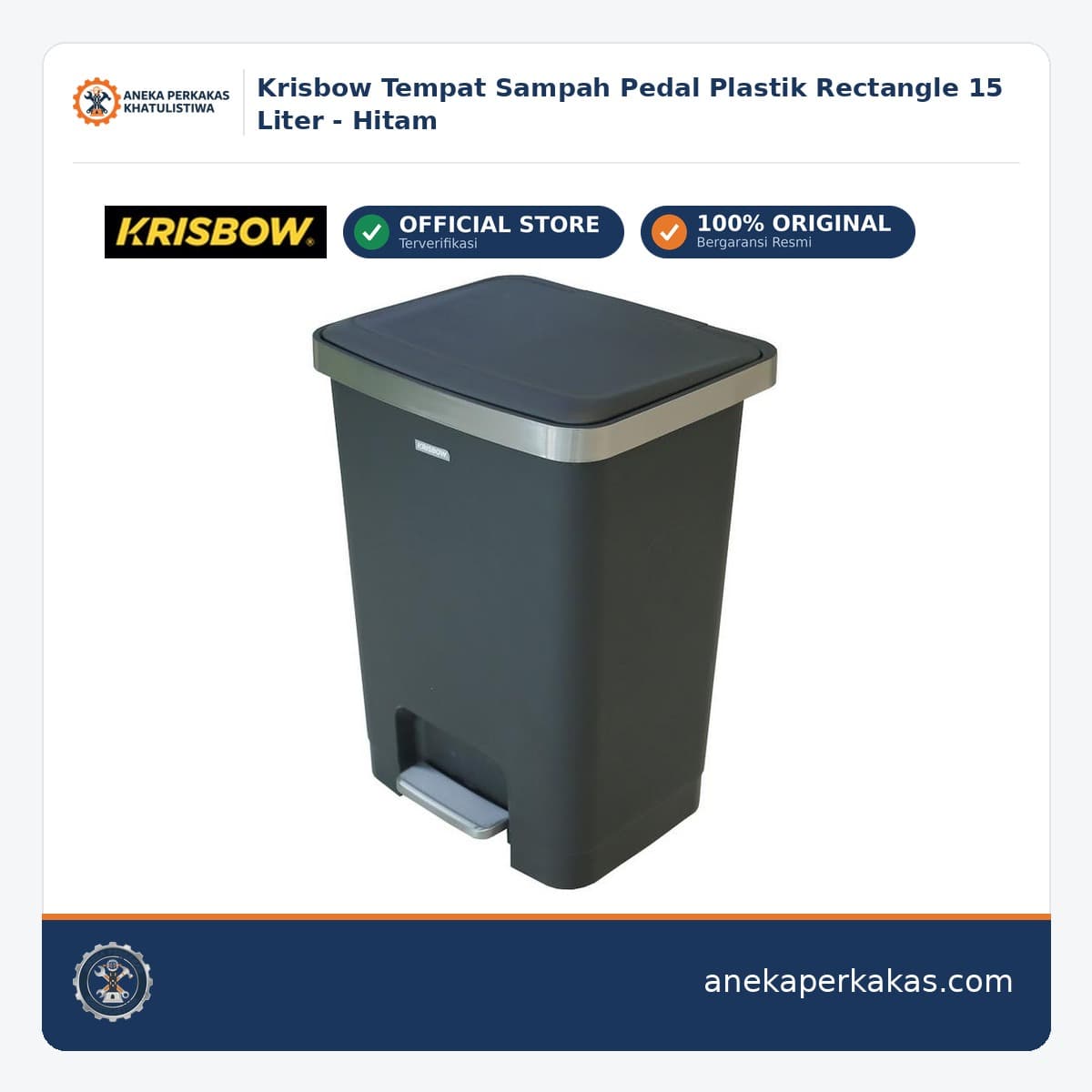 Krisbow Tempat Sampah Pedal Plastik Rectangle 15 Liter - Hitam