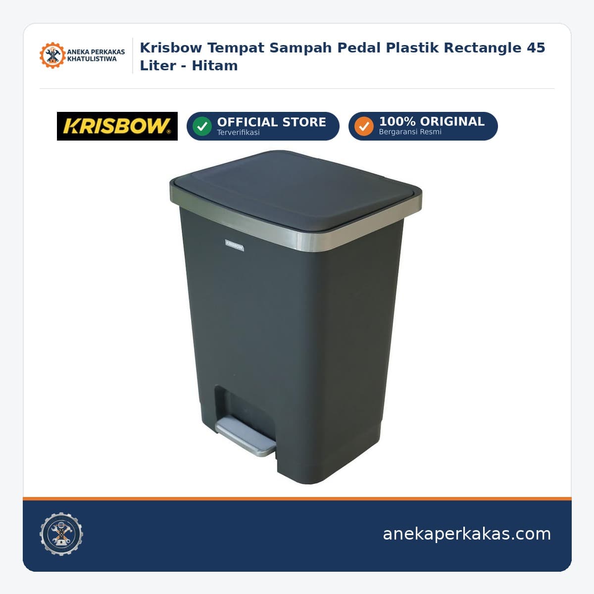 Krisbow Tempat Sampah Pedal Plastik Rectangle 45 Liter - Hitam