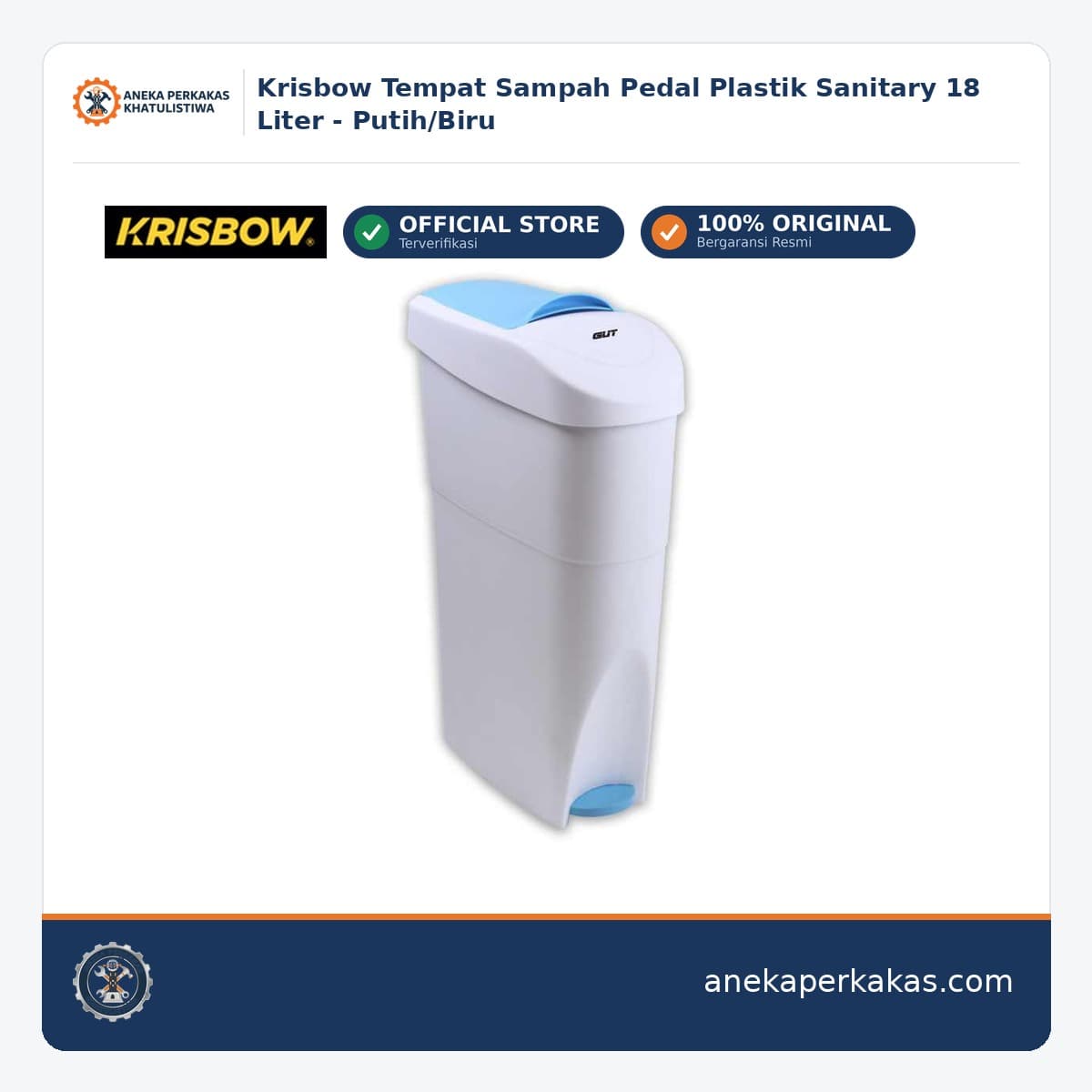 Krisbow Tempat Sampah Pedal Plastik Sanitary 18 Liter - Putih/Biru