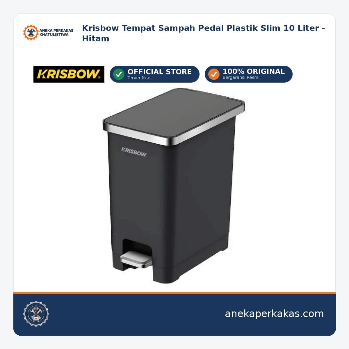 Krisbow Tempat Sampah Pedal Plastik Slim 10 Liter - Hitam