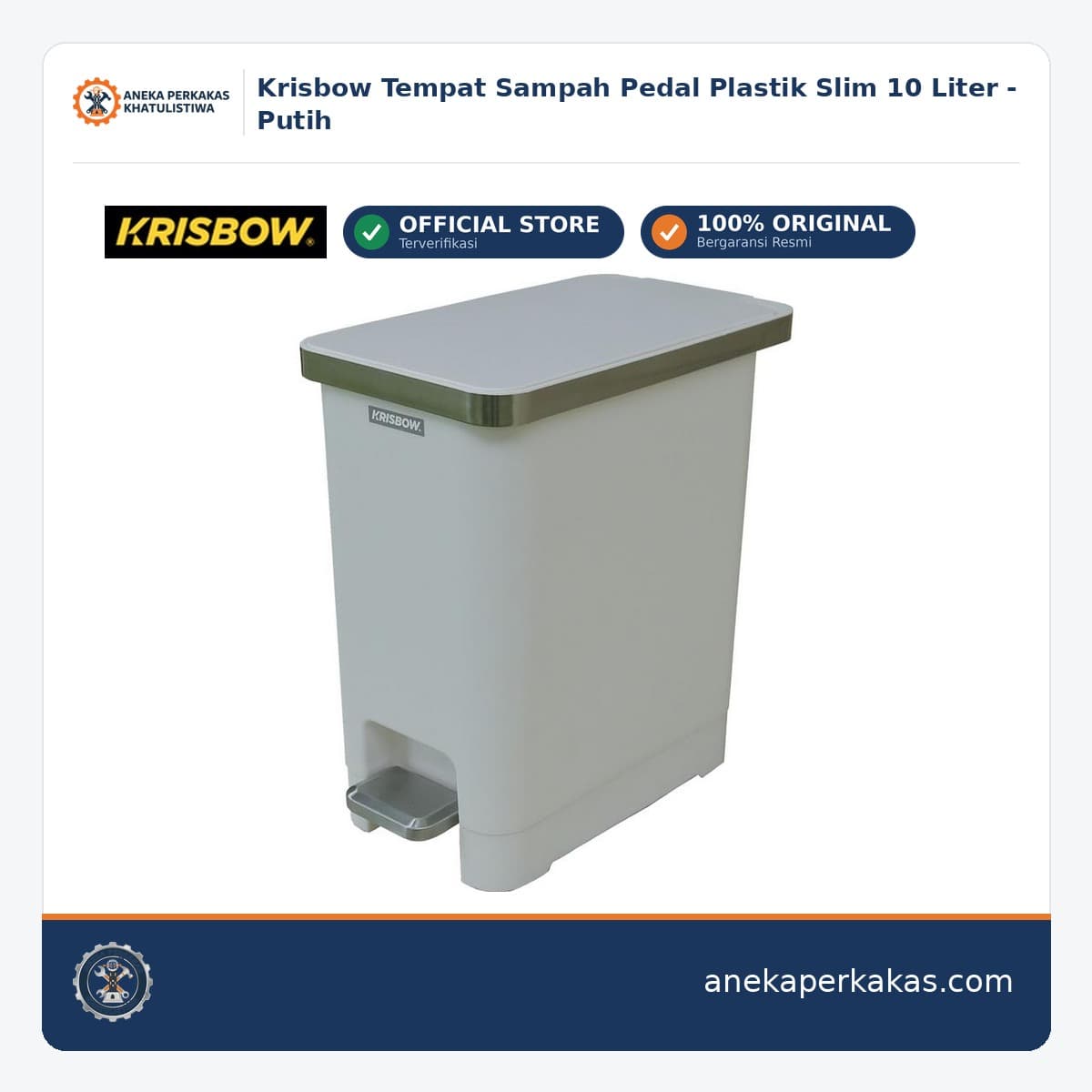 Krisbow Tempat Sampah Pedal Plastik Slim 10 Liter - Putih