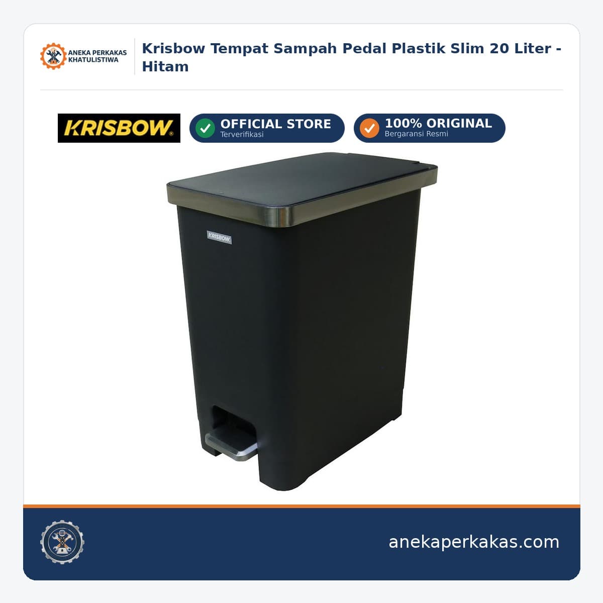 Krisbow Tempat Sampah Pedal Plastik Slim 20 Liter - Hitam