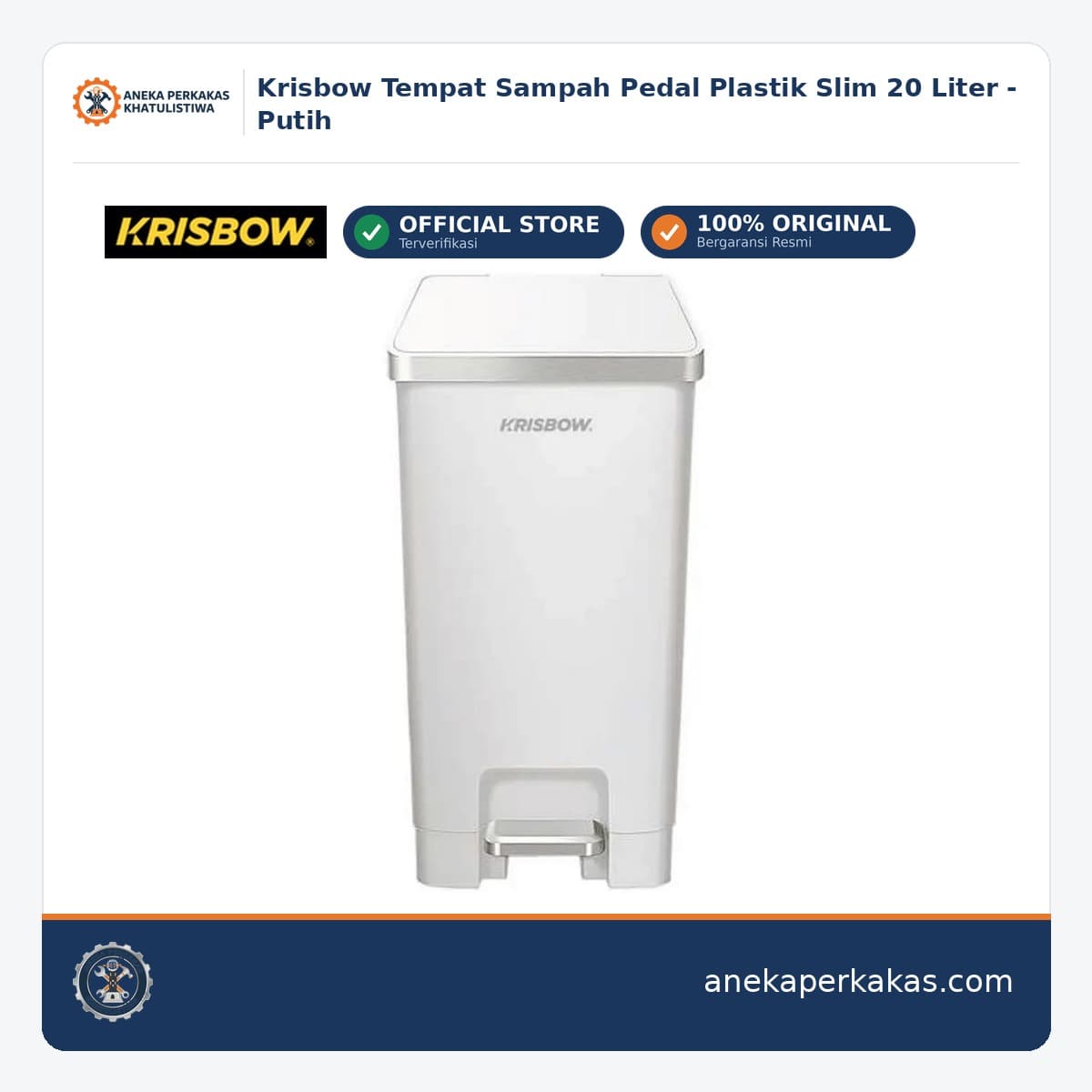 Krisbow Tempat Sampah Pedal Plastik Slim 20 Liter - Putih