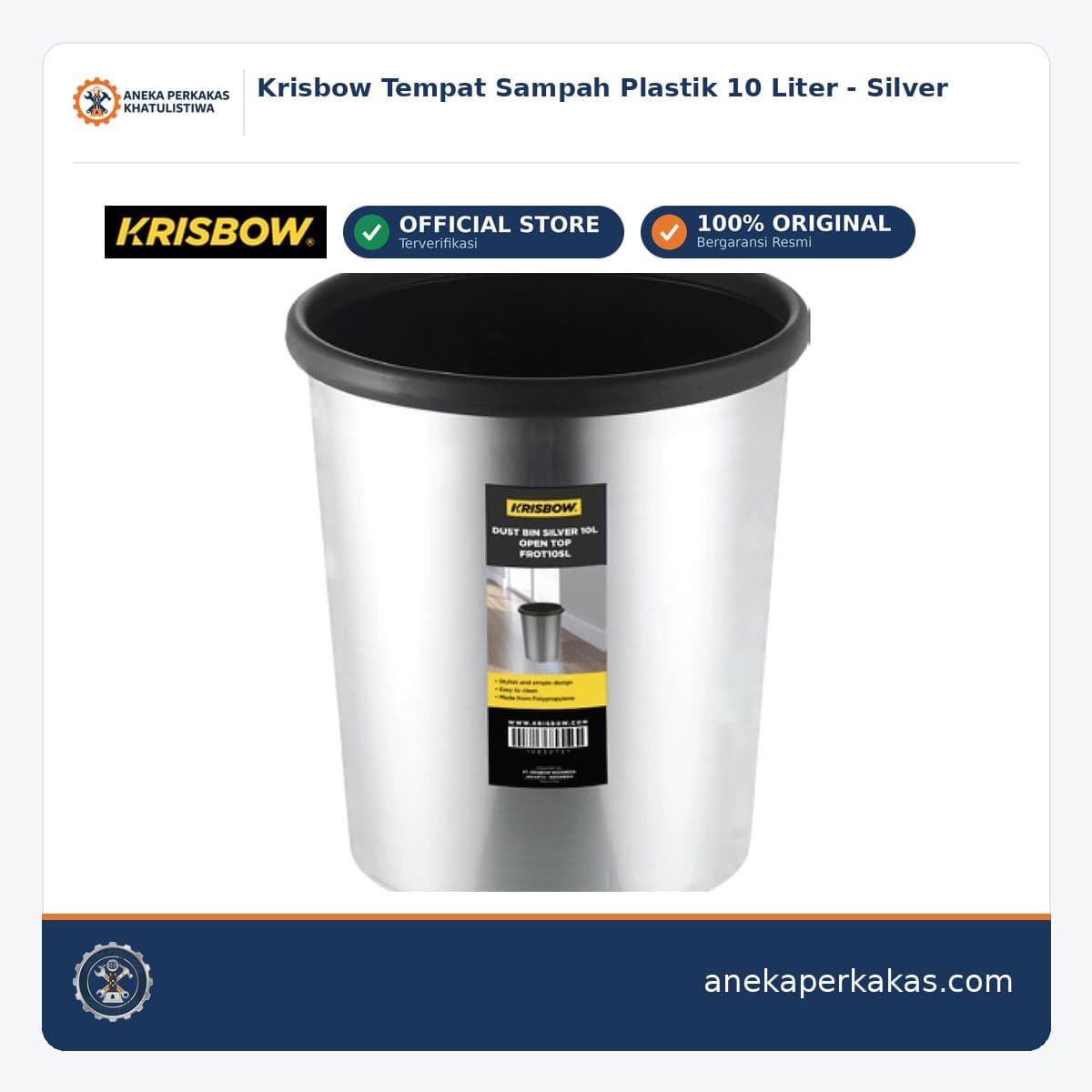 Krisbow Tempat Sampah Plastik 10 Liter - Silver