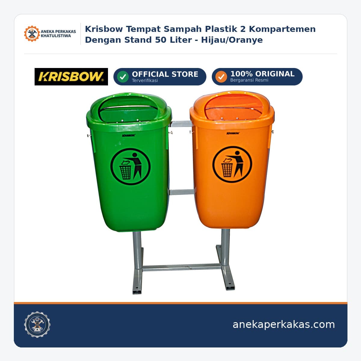 Krisbow Tempat Sampah Plastik 2 Kompartemen Dengan Stand 50 Liter - Hijau/Oranye
