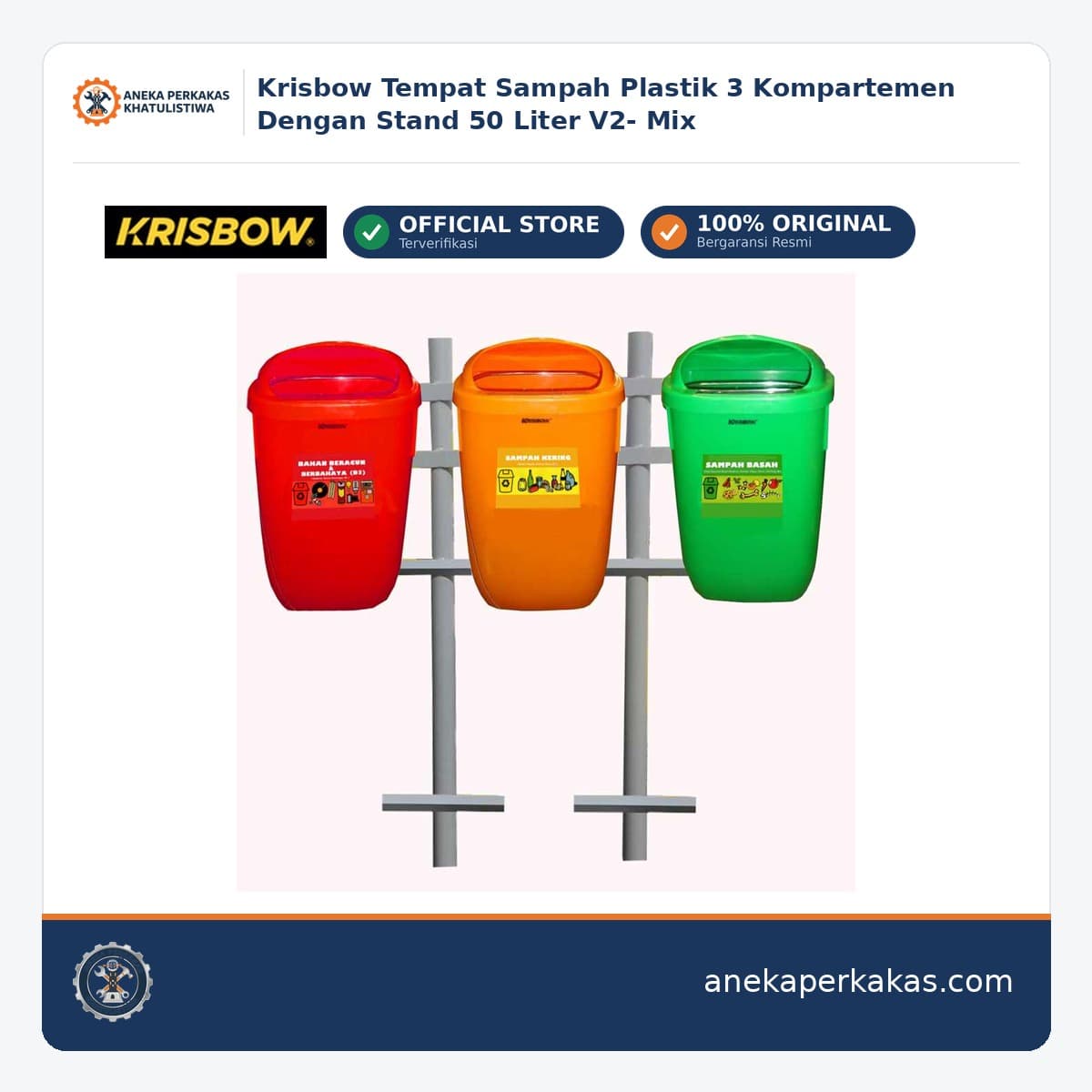 Krisbow Tempat Sampah Plastik 3 Kompartemen Dengan Stand 50 Liter V2- Mix