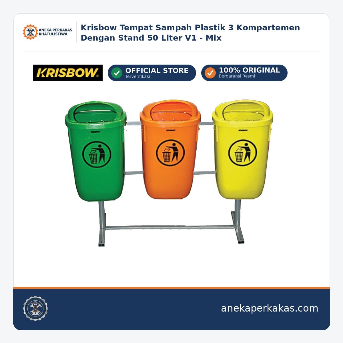 Krisbow Tempat Sampah Plastik 3 Kompartemen Dengan Stand 50 Liter V1 - Mix