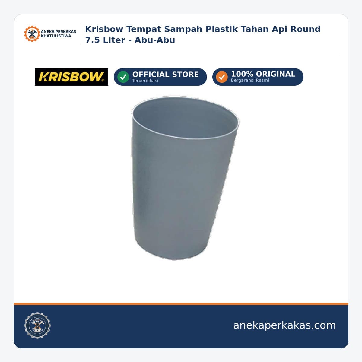 Krisbow Tempat Sampah Plastik Tahan Api Round 7.5 Liter - Abu-Abu