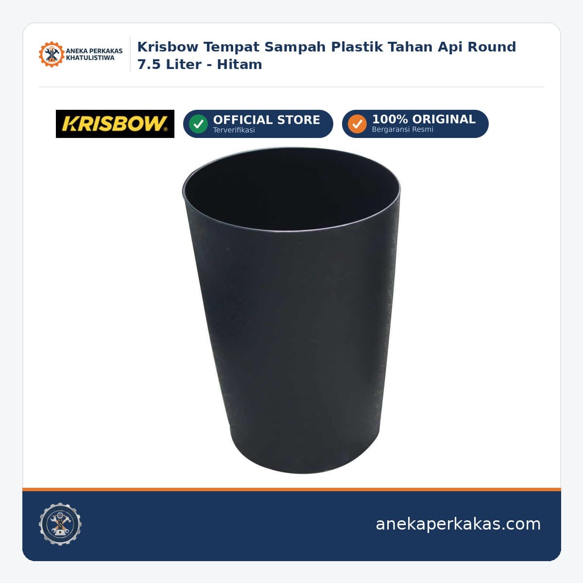 Krisbow Tempat Sampah Plastik Tahan Api Round 7.5 Liter - Hitam