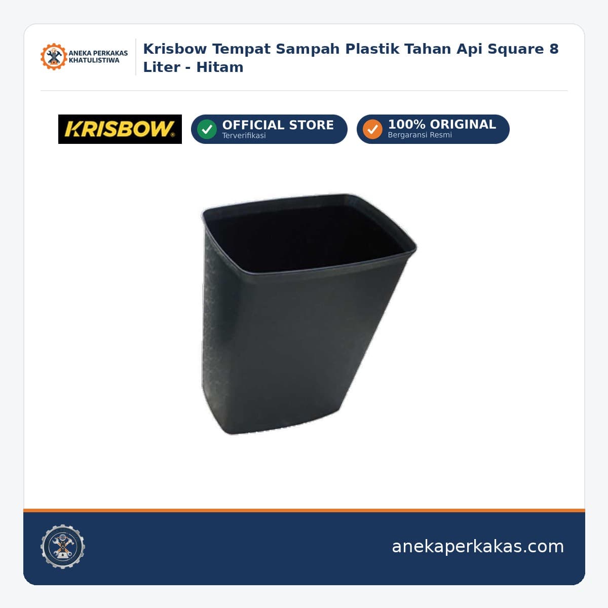 Krisbow Tempat Sampah Plastik Tahan Api Square 8 Liter - Hitam