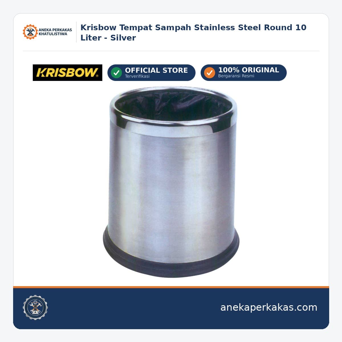 Krisbow Tempat Sampah Stainless Steel Round 10 Liter - Silver