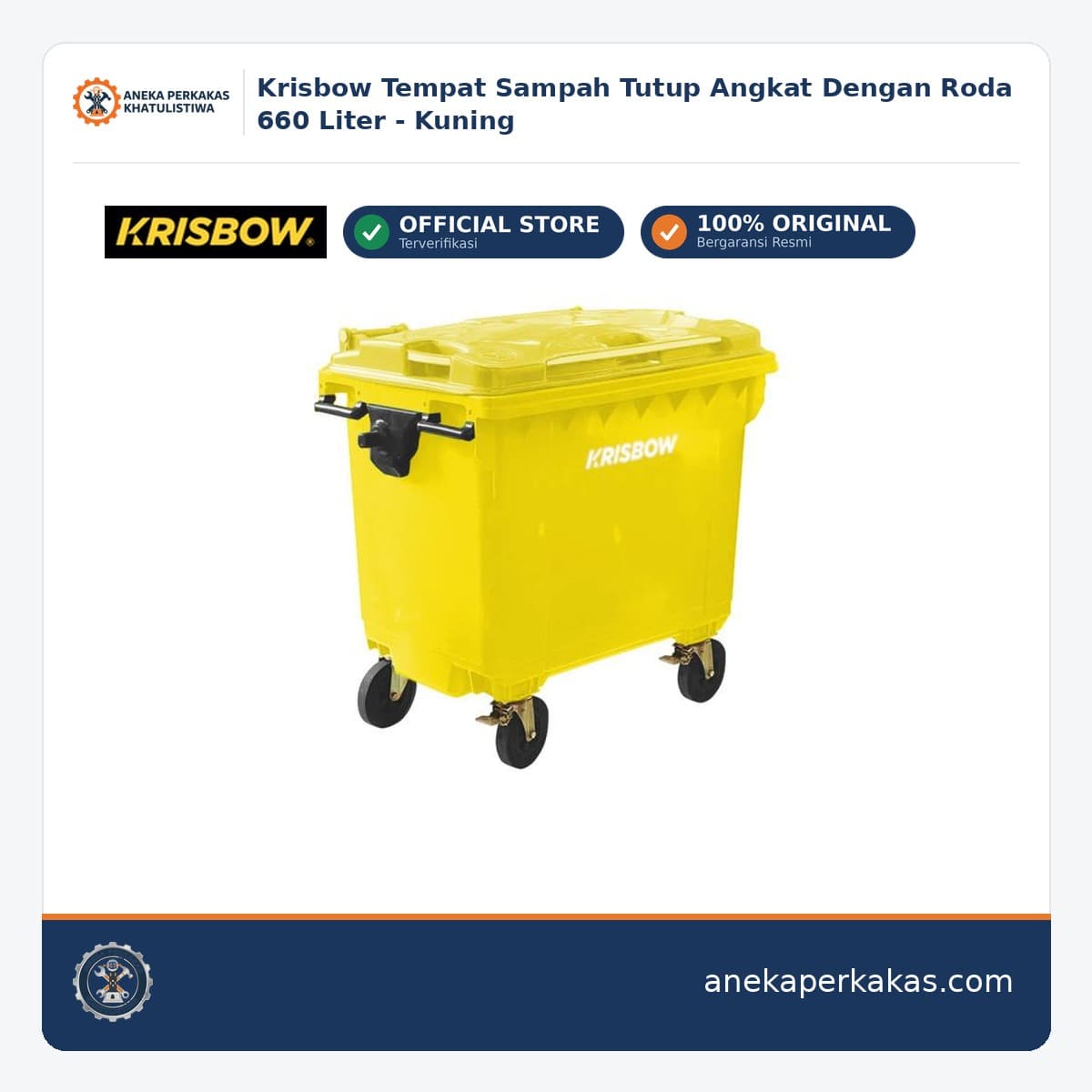 Krisbow Tempat Sampah Tutup Angkat Dengan Roda 660 Liter - Kuning