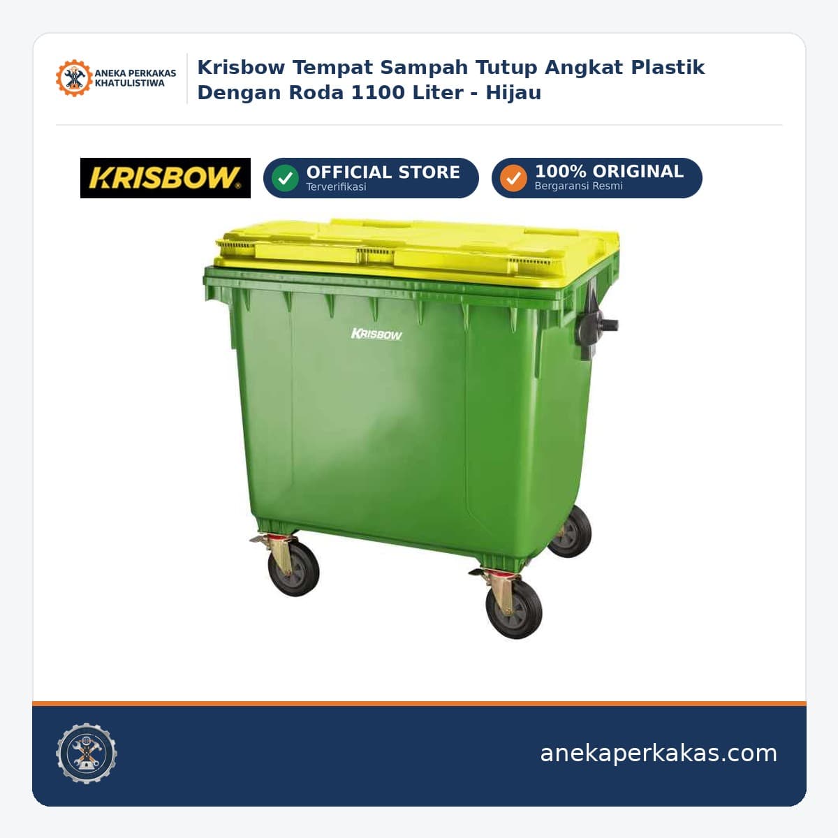 Krisbow Tempat Sampah Tutup Angkat Plastik Dengan Roda 1100 Liter - Hijau