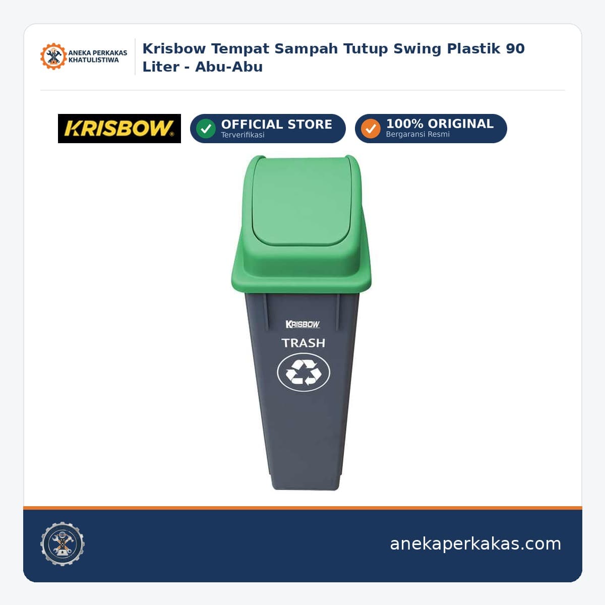 Krisbow Tempat Sampah Tutup Swing Plastik 90 Liter - Abu-Abu