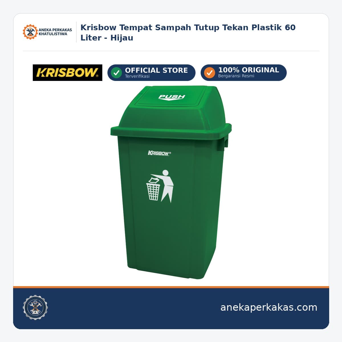 Krisbow Tempat Sampah Tutup Tekan Plastik 60 Liter - Hijau