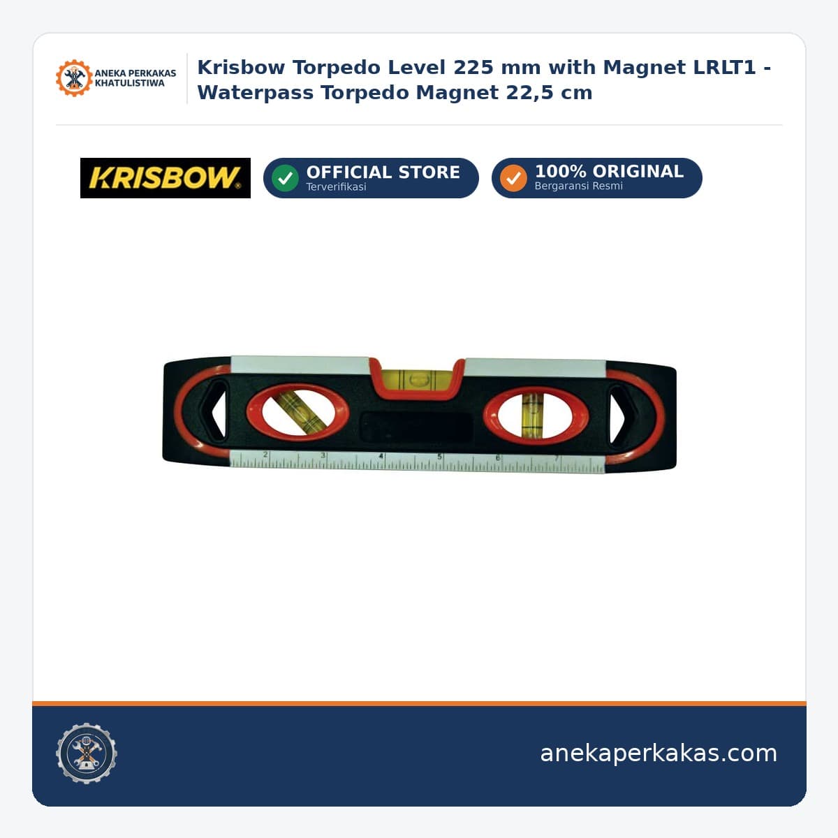 Krisbow Torpedo Level 225 mm with Magnet LRLT1 - Waterpass Torpedo Magnet 22,5 cm