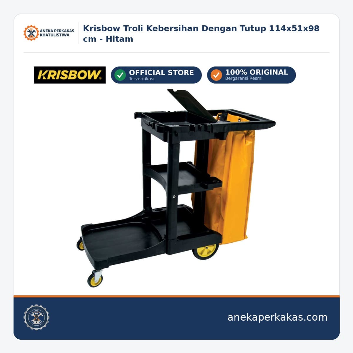 Krisbow Troli Kebersihan Dengan Tutup 114x51x98 cm - Hitam