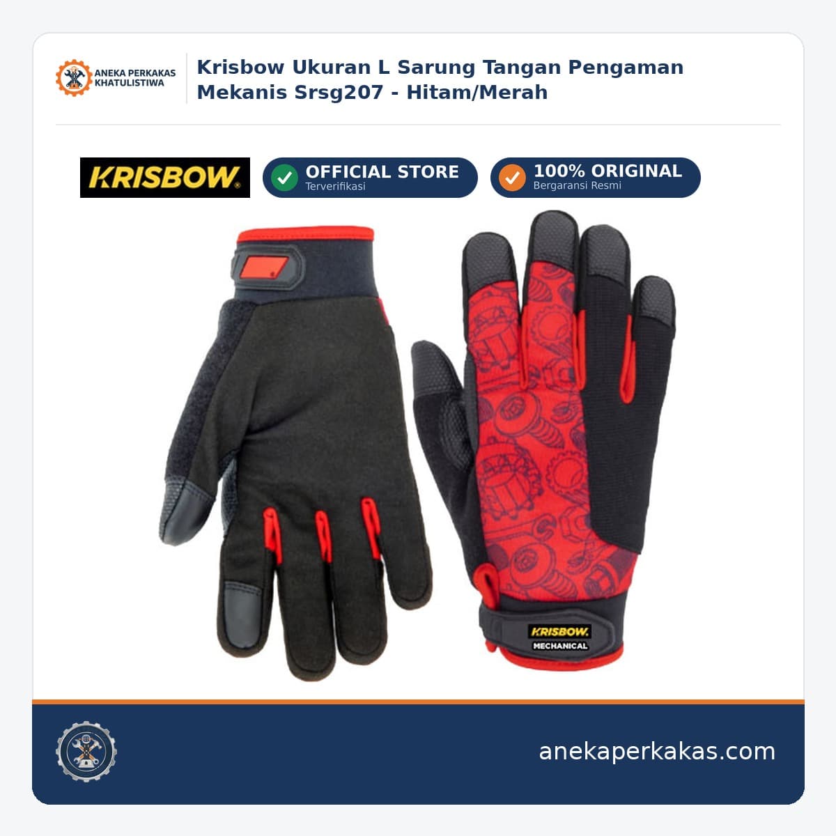Krisbow Ukuran L Sarung Tangan Pengaman Mekanis Srsg207 - Hitam/Merah