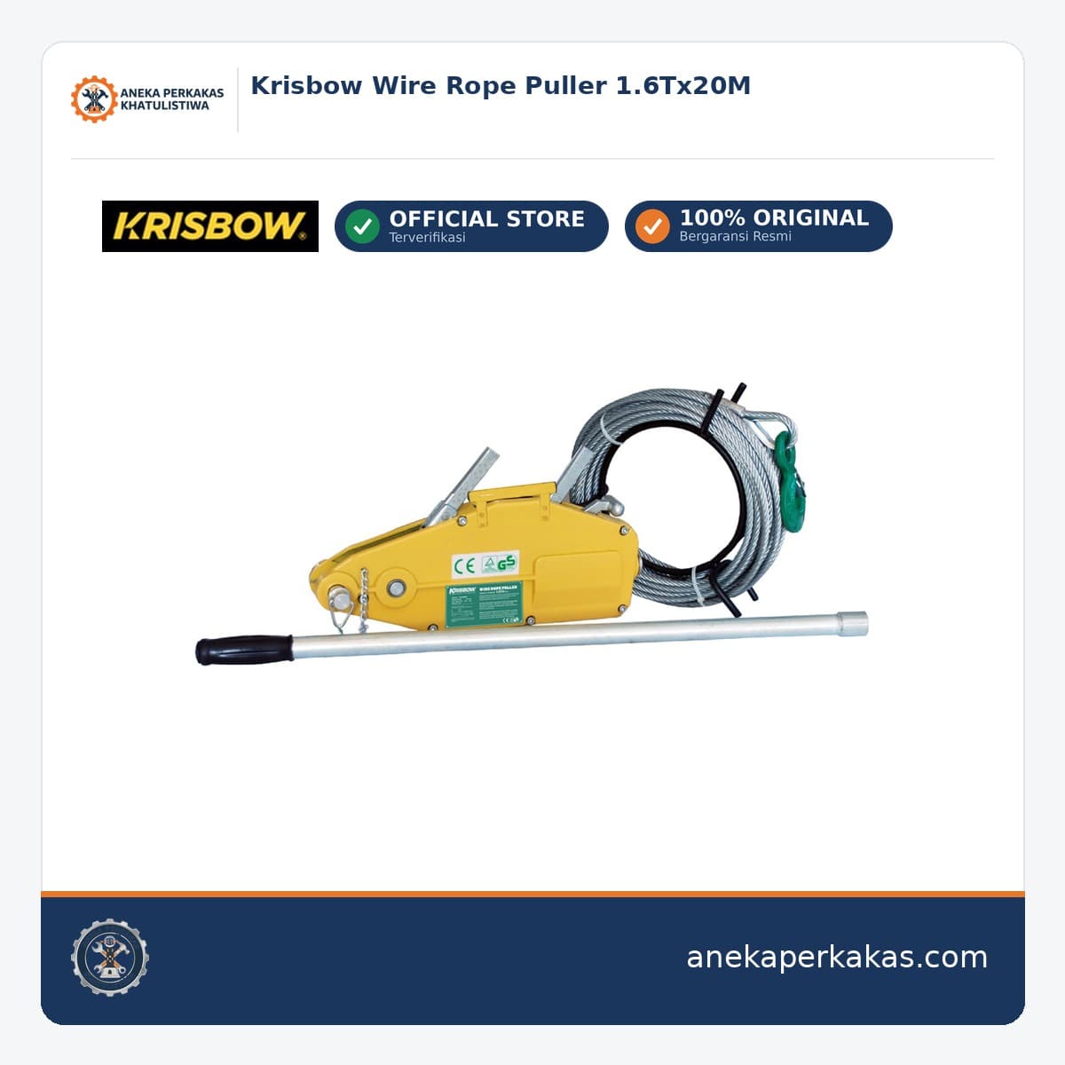 Krisbow Wire Rope Puller 1.6Tx20M