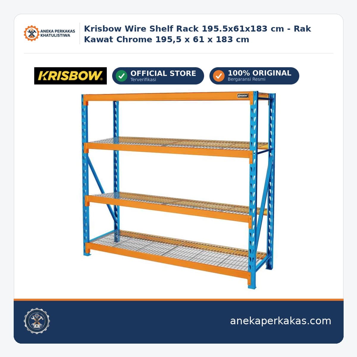Krisbow Wire Shelf Rack 195.5x61x183 cm - Rak Kawat Chrome 195,5 x 61 x 183 cm