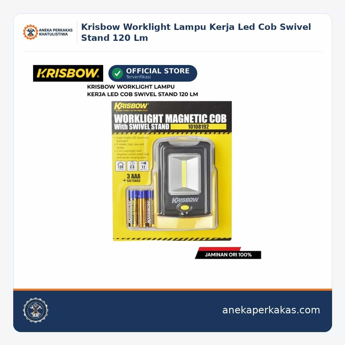 Krisbow Worklight Lampu Kerja Led Cob Swivel Stand 120 Lm β Kelistrikan & Penerangan
